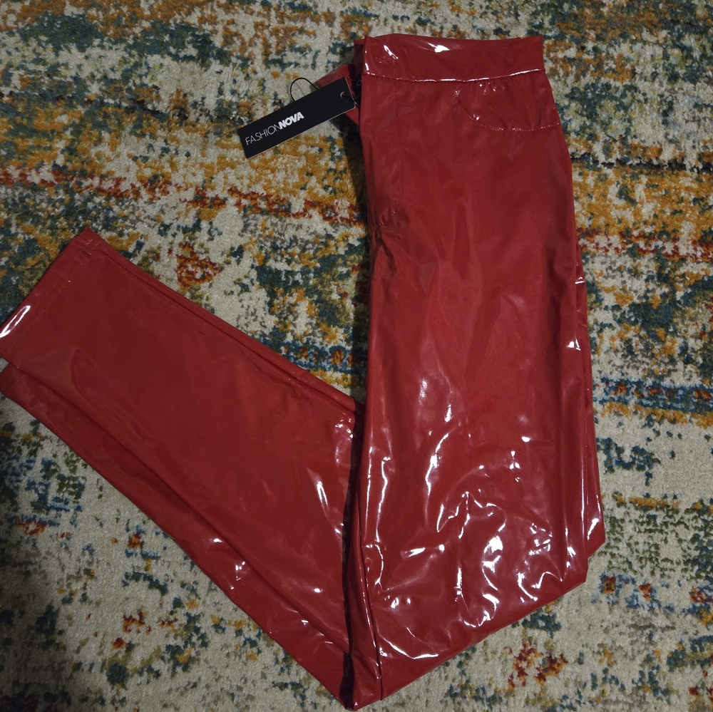 BNWT Fashion Nova Late Night texts vinyl pants size S